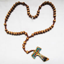 wooden rosary necklace