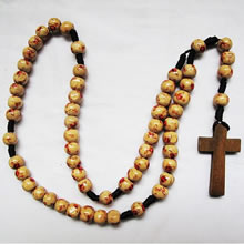 wooden rosary necklace